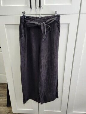 Astrid Black 100% Linen Wide Leg Pants Tie Waist Made In Italy Size XS